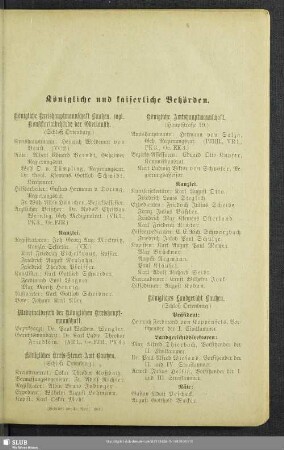 Behördenverzeichnis : Königliche und kaiserliche Behörden
