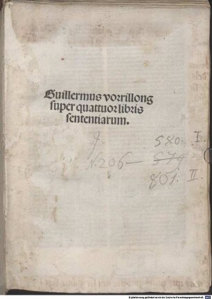 Guillermus vorrillong super quattuor libris sententiarum