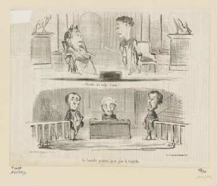Prends un siège, Cinna!... - Le contrôle pendant…, Blatt 3 der Folge "Croquis dramatiques“, in: "Le Charivari", Paris 1853