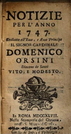 Notizie : per l'anno .... 1747