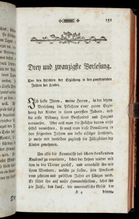 Drey und zwanzigste Vorlesung. Von den Pflichten der Erziehung in den zunehmenden Jahren der Kinder.