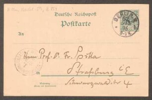 Postkarte an Friedrich Spitta : 09.03.1896