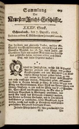 XXXV. Stuck. Schwabach, den 7. Julii, 1756.