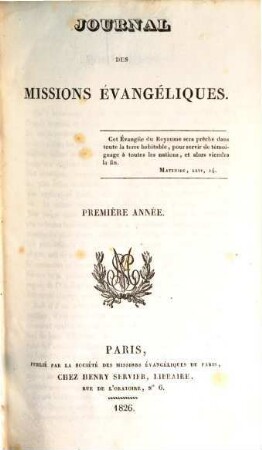 Journal des missions évangéliques. 1. 1826