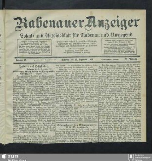 Rabenauer Anzeiger : Lokal- und Anzeigeblatt für Rabenau und Umg.