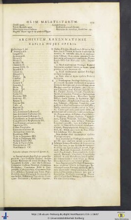 Archivum Ravennatense Capita Hujus Operis.