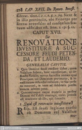 Caput XVII. Fe Renovatione Investiturae A Successore Feudi Petenda, Et Laudemio