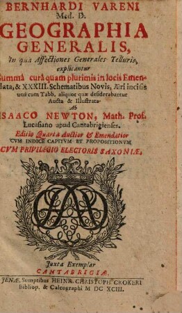 Geographia generalis : in qua affetiones generales telluris explicantur ...