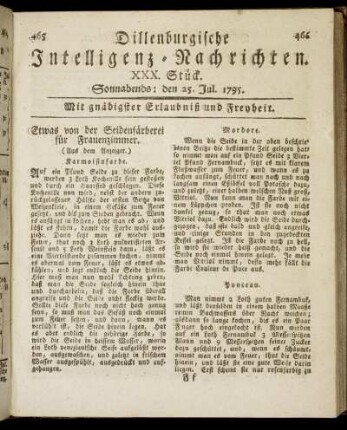 XXX. Stück. Sonnabends: den 25. Jul. 1795.