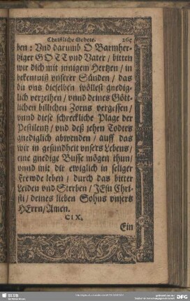CIX. Ein Gebet, wieder die böse Lufft und verenderung der Elementen