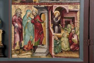 Schottener Altar — Szenen aus dem Leben Mariens — Maria und Joseph vor dem Tempel und Christi Disput mit den Schriftgelehrten