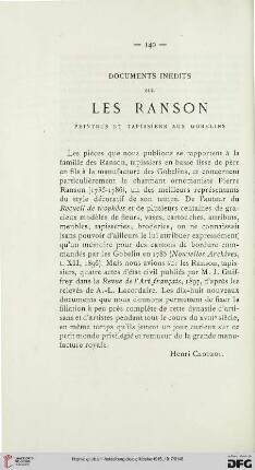 Documents inédits sur les Ranson peintres et tapissiers aux gobelins