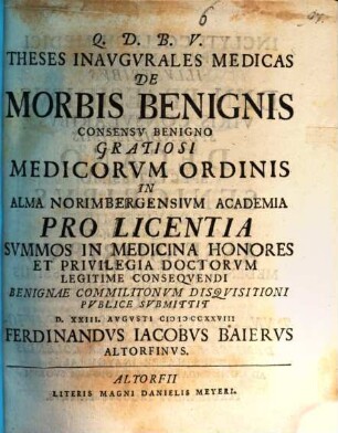 Theses inaug. med. de morbis benignis