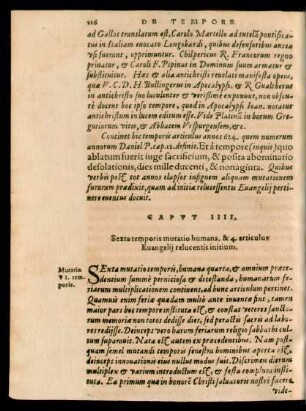 Caput IIII. Sexta temporis mutatio humana, & 4. articulus Evangelii relucentis initium.