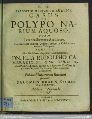 Expositio medico-chirurgica casus de polypo narium aquoso