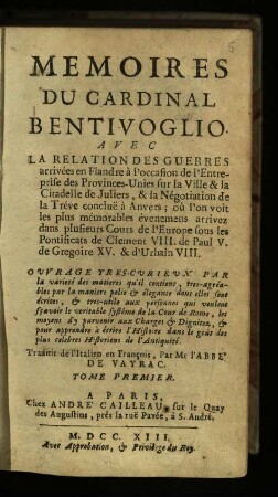 Mémoires du Cardinal Bentivoglio / Tome 1