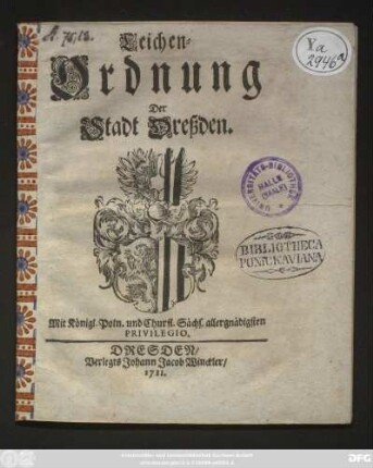 Leichen-Ordnung Der Stadt Dreßden
