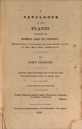 A catalogue of the plants growing in Bombay and its vicinity ...
