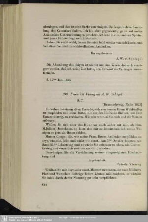 Friedrich Vieweg an August Wilhelm von Schlegel, Braunschweig, Ende 1825