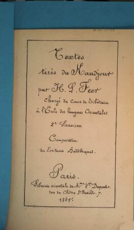 Textes tirés du Kandjour par H. L. Feer, 2