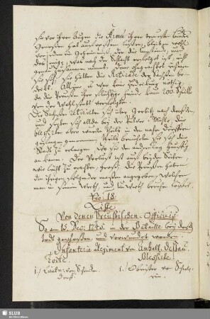 No: 18. Liste von den Preußischen Officiers so am 15. Dec: 1745. in der Bataille bei Dreßd[en] todt geschoßen und verwundet worden.