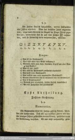 Erste Abtheilung. Zahlen-Rechnung
