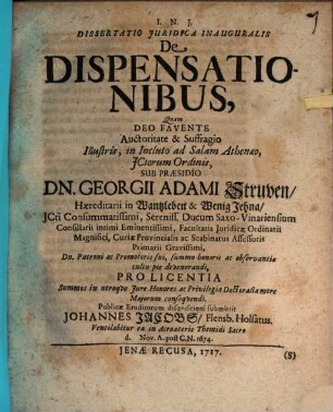 Diss. iur. inaug. de dispensationibus