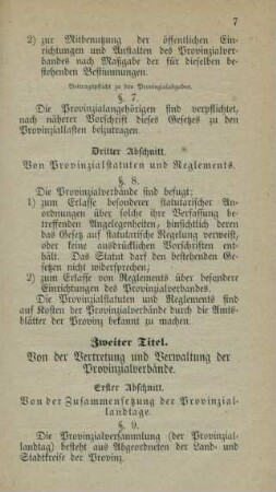 Dritter Abschnitt. Von Provinzialstatuten und Reglements.
