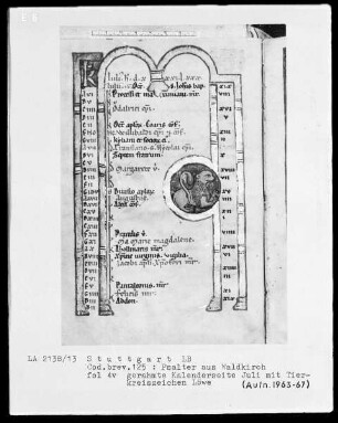 Psalter aus Waldkirch bei Freiburg — Tierkreiszeichen Löwe, Folio 4verso