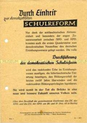 Aufruf zur Mitarbeit bei der Durchführung der demokratischen Schulreform