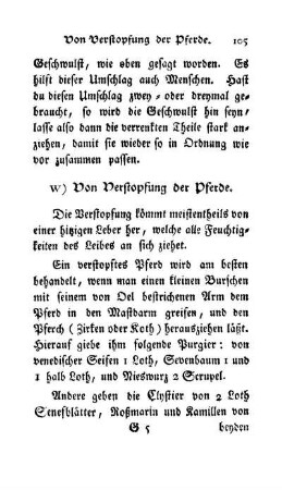 w) Von Verstopfung der Pferde