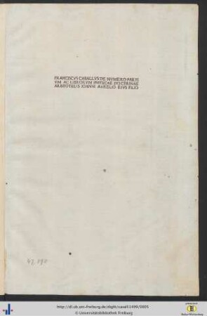 Franciscvs Caballvs De Nvmero Partivm Ac Librorvm Physicae Doctrinae Aristotelis Ioanni Avrelio Eivs Filio