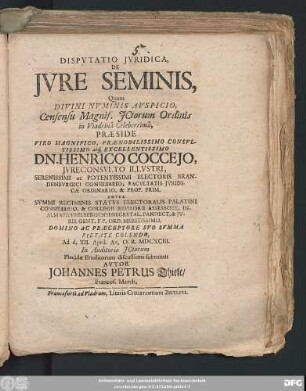 Disputatio Iuridica, De Iure Seminis