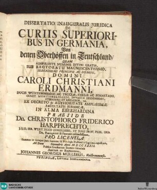 Dissertatio Inauguralis Juridica De Curiis Superioribus In Germania