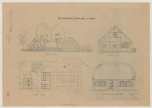 Görne (Kreis Westhavelland): Hof Giese. - Gehöft (Lageplan, Straßenansicht). - Wohhaus (Ansichten)
