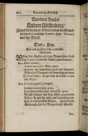 Andere Abtheilung/ Zeiget die Arzney-Mittel wider die Kranckheiten des andern Ventris oder Thoracis und der Brust