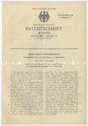 Patentschrift einer Form für Betonrohr-Herstellung, Patent-Nr. 439759