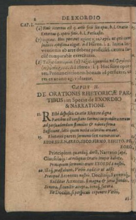 Caput II. De Orationis Rhetoricae Partibus, in Specie de Exordio & Narratione.