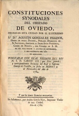 Constituciones synodales del Obispado de Oviedo