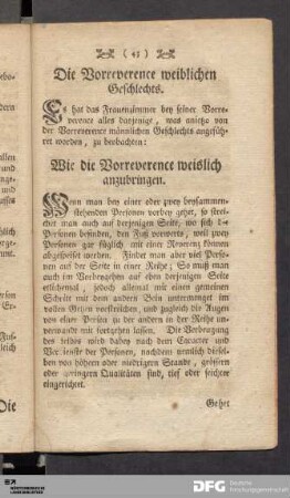 Die Vorreverence weiblichen Geschlechts.