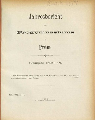 Jahresbericht des Progymnasiums zu Prüm : Schuljahr .... 1890/91