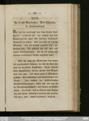 XXIII. An Rabbi Mardochai, Ben Ephraim, in Konstantinopel.
