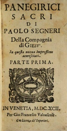 Panegirici Sacri Di Paolo Segneri della Compagnia di Giesv