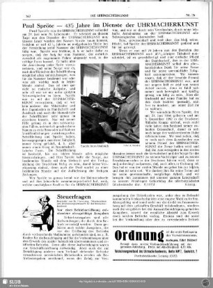 Paul Spröte - 43½ Jahre im Dienste der Uhrmacherkunst
