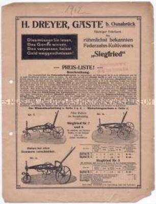 Preisliste über Kultivatoren