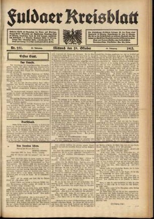 Erste Ausgabe vom Mittwoch, den 29. Oktober 1913.