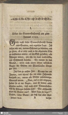 I. Ueber die Sonnenfinsterniß am 4ten Junius 1788