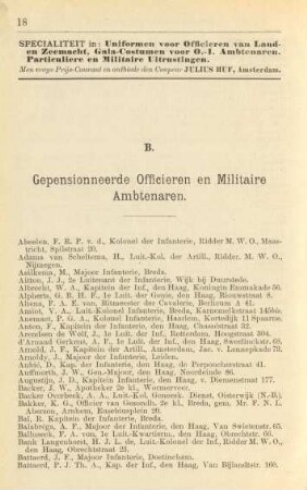 B. Gepensionneerde officieren en militaire ambtenaren