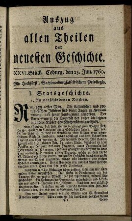 XXVI. Stück. Coburg, den 25. Jun. 1760.