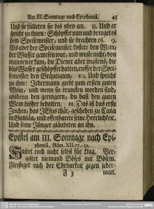 Epistel am III. Sonntage nach Epiphaniae